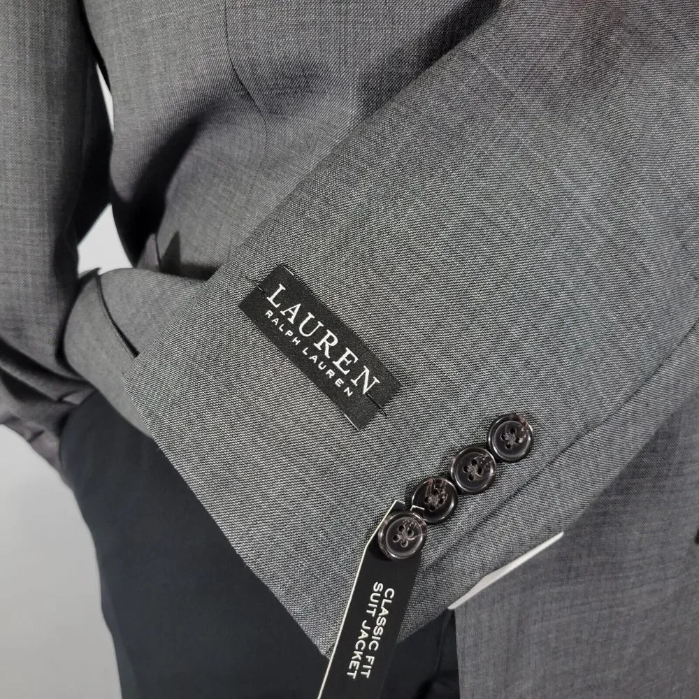 Lauren‎ Ralph Lauren Men's Sport Coat Blazer Two Button Gray Wool Stretch 42XL